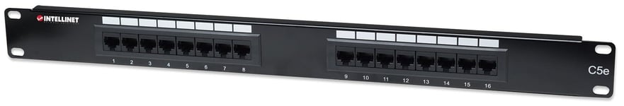 Intellinet Patch Panel, Cat5e, UTP, 16-Port, 1U, Black