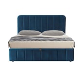 Lit coffre 140x190 cm avec sommier AVIA en velours bleu