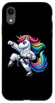 Coque pour iPhone XR Ceinture noire amusante licorne karaté athlète garçons filles enfants