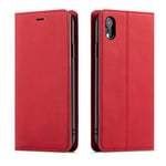 QLTYPRI Case for iPhone XR, Premium PU Leather Cover TPU Bumper with Card Holder Kickstand Hidden Magnetic Adsorption Flip Wallet Case Cover for iPhone XR - Red