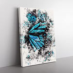 The Blue Butterfly Effect Watercolour Modern Canvas Wall Art Print Ready to Hang, Framed Picture for Living Room Bedroom Home Office Décor, 76x50 cm (30x20 Inch)