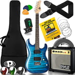 Electric Guitar and Amp Kit â€“ Full Size Instrument w/Humbucker Pickups Bundle Beginner Starter Package Includes Amplifier, Case, Strap, Tuner, Pick, Strings, Cable, Tremolo â€“ (Blue)