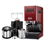 Gaggia Classic E24 Röd Espressomaskin Inkl. Eureka Mignon Perfetto & Baristautrustning