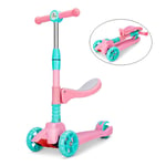 Folding Scooter for Kids Children Toddler Aged 3-12 Years Height Adjustable Handlebar Flashing Wheels Stunt Girls Boys Kick Pedal Skate,A