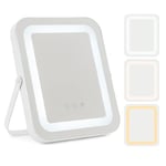 RELAX4LIFE Miroir Maquillage LED Rectrangulaire avec Éclairage 3 Couleurs et Luminosité Réglables, Miroir Coiffeuse Lumineux avec Support Rotatif à 360°, Contrôle Tactile, Fonction Mémoire