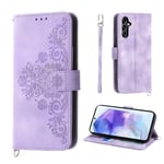 Auslbin Fleur Coque Samsung Galaxy A55 5G 6.5", 5 Cartes étui de Protection en Cuir PU de Style Vintage pour Samsung A55 2024 Housse, Violet