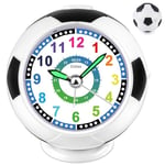 Edillas Réveil Analogique Enfants Garçons Filles,Horloge silencieuse en Forme de Soccer avec lumière et Fonction Snooze Horloge à Piles pour Chambre à Coucher Horloge de Bureau de Table (Noir534-5)