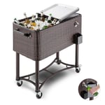 BEVERAGE CART COLD DRINKS WINE BEER COOLER SERVING LARGE  STORAGE 80 L RATTAN