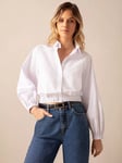 Ro&Zo Cropped Elastic Hem Shirt, White