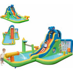 Costway - 9 en 1 Château Gonflable en Forme Éléphant avec Toboggan & Mur d'escalade, Aire de Jeux Gonflable avec Piscine à Balles, Charge 90kg pour