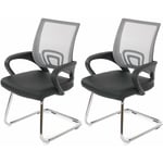 2x fauteuils chaises de bureau sans roulettes chaise de conférence visiteur en synthétique et maille gris
