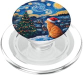 Ginger Cat Lover Van Gogh Starry Night Christmas PopSockets PopGrip for MagSafe