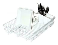 Delfinware Large Plastic Coated White Dish Drainer & Cutlery Basket Sink Rack