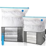 Housse de Rangement Sous Vide XXL, Kit de Rangement Grande Capacité - 2 Sacs Sous Vide, 2 Sacs de Rangement avec Poignées de Renforcement et 1 Pompe, pour Duvet Couette Oreillers Vêtements la Literie