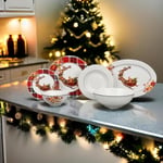 METTMANN PROFESSIONNEL, 26pcs, Service de Table Noel Complets en Porcelaine, 6 Grandes Assiettes, 6 Assiettes creuses, 6 Assiettes à Dessert, 6 Bols, 1 Plat à Viande, 1 Saladier, pour 6 Personnes