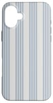 Coque pour iPhone 16 Plus Motif géométrique rayé blanc et bleu clair