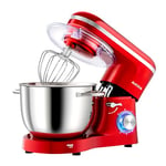 Aucma Stand Mixer, 6.2L Food Mixer 1400W Tilt-Head Electric Kitchen Mixer with Dough Hook, Wire Whip & Beater， 2 Layer Red Painting (6.2L, Red)