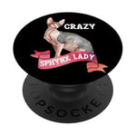 Crazy Sphynx Lady Sphinx Cat Lovers Race Chat PopSockets PopGrip Adhésif