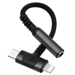 AXFEE 2 en 1 Adaptateur L-ightning/USB C vers Jack 3,5mm, Type C/L-ightning vers Jack à Puce DAC Casque Adaptateur pour iPad/ iPhone15/ 14/13/ 12, Samsung/Xiaomi/Huawei(Noir)