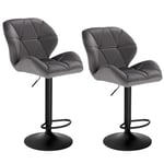 WOLTU BH139dgr-2 Lot de 2 Tabouret de Bar réglable en Hauteur Chaise Haute pour Bar avec Dossier siège rembouré en Velours Pied en métal, Gris Foncé