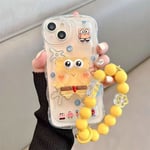 Kompatibelt sött fodral för iPhone, Kawaii med stativ och hänge telefonskal, tecknad film genomskinlig mjuk TPU-telefonskydd Spongebob iPhone X/XS