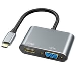 iLike HD4 2in1 Video Adapter - USB-C:sta Hdmi 4K 30Hz / VGA-näyttöön Muuntaja Hopea (OEM)