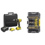 Stanley FATMAX Perceuse à Percussion sans Fil 18V Lithium Ion 80 Nm Moteur Brushless 35 700 cps/mn & FATMAX Coffret 22 pièces Embouts de Vissage Impact Torsion 50mm Gamme FATMAX Robuste