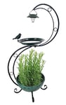 abc HOME Support pour Plantes avec Abreuvoir à Oiseaux - LED - Panneau Solaire - Capteur de lumière - Hauteur : 88 cm