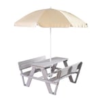 ROBA Table Pique-Nique Enfants avec Parasol Outdoor + en Bois Massif - Table d'Extérieur 4 Places avec Dossiers - Gris