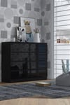 8 Drawer High Gloss Black Sideboard Chest Of Drawers - Stora