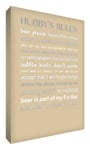 Feel Good Art 12 x 8-inch A4 Small Modern Typographic Hubby's Rules Thick Box Canvas, Beige