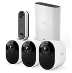 Arlo Ultra 2 Outdoor Smart Home Security Camera, Wireless CCTV, 6-Month Battery, 3 Cam Kit and Wireless Video Doorbell, Built-in Siren, Night Vision, Free Trial of Arlo Secure Plan, White