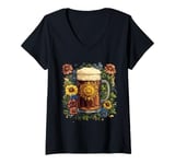 Womens Funny Bavaria flowers beer dirndel V-Neck T-Shirt