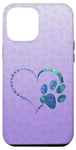 Coque pour iPhone 15 Pro Max Bleu sarcelle/violet/motif patte de chien avec empreintes de pattes