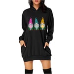 Woman Dress Special Ocassion,Women's Easter Leprechaun Printed Long Sleeve Hooded Pullover Dress Tops Black,Ladies Party Dress