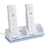 EMEBAY - STATION CHARGEUR 4 Port +4 BATTERIE battery 2800mAh Pour Nintendo Wii WIIMOTE MANETTE REMOTE – Blanc