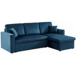 Canapé d'angle convertible en velours - ida - 3 places. fauteuil d'angle réversible coffre rangement lit modulable Velours Bleu pétrole