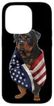 Coque pour iPhone 14 Pro Chien Rottweiler patriotique enveloppé dans un drapeau américain américain