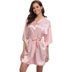 GROPC Women Satin Dressing Gown,Valentines Day Sexy Lingerie Silk Silky Solid Color Babydoll Kimono Bridal Bridesmaid Wedding Short Robe Dress Bathrobe Nightie Sleepwear,Coral Powder,S