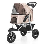 YGWL Pet Stroller,Foldable Dog Stroller,with Storage Basket Three Wheels,Mattress Included,for Cats and Dogs Up to 20KG,Brown