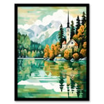 Lake Bled Artwork Orange Green 17th Century Church On Slovenia Island Reflecting On Turquoise Water Art Print Framed Poster Wall Decor