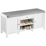 Sobuy - FSR83-W Banc de Rangement avec Coussin Rembourré Meuble Bas Entrée Commode à Chaussure Banquette Confortable avec 1 Tiroirs, 2 Portes et 2