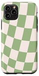 Coque pour iPhone 11 Pro Sage Green Classic Checkered Checker Checkerboard Wavy