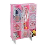 Relaxdays Armoire Chambre d'enfant, modulable, 2 Tringle à vêtements, DIY, étagère, HLP 145x110x37 cm, Rose