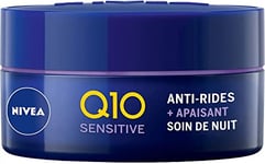 NIVEA Q10 Power Soin de Nuit Confort Anti-Rides +Peaux sensibles (1x50ml), crème anti-âge avec Q10 & 10X plus de créatine, soin visage femme à extrait de réglisse