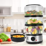 New Electric 3 Tier Food Vegetable Steamer Fish Slow Cooker 7.5L With Rice Bowl