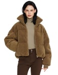 Orolay Veste Polaire en Peluche pour Femme Manteau D'hiver Chaud avec Fermeture Éclair Manteau Court Café L