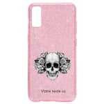 Coque Iphone XR paillettes rose mort fleur personnalisee