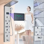 LED Bathroom Shower Panel Column Tower Mixer Taps Body Jets Waterfall Rain Steel