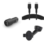 Belkin Premuim Car Bundle(37W Dual Port Fast Car Charger & USB-C to USB-C 1m charging cable & Universal Mount)